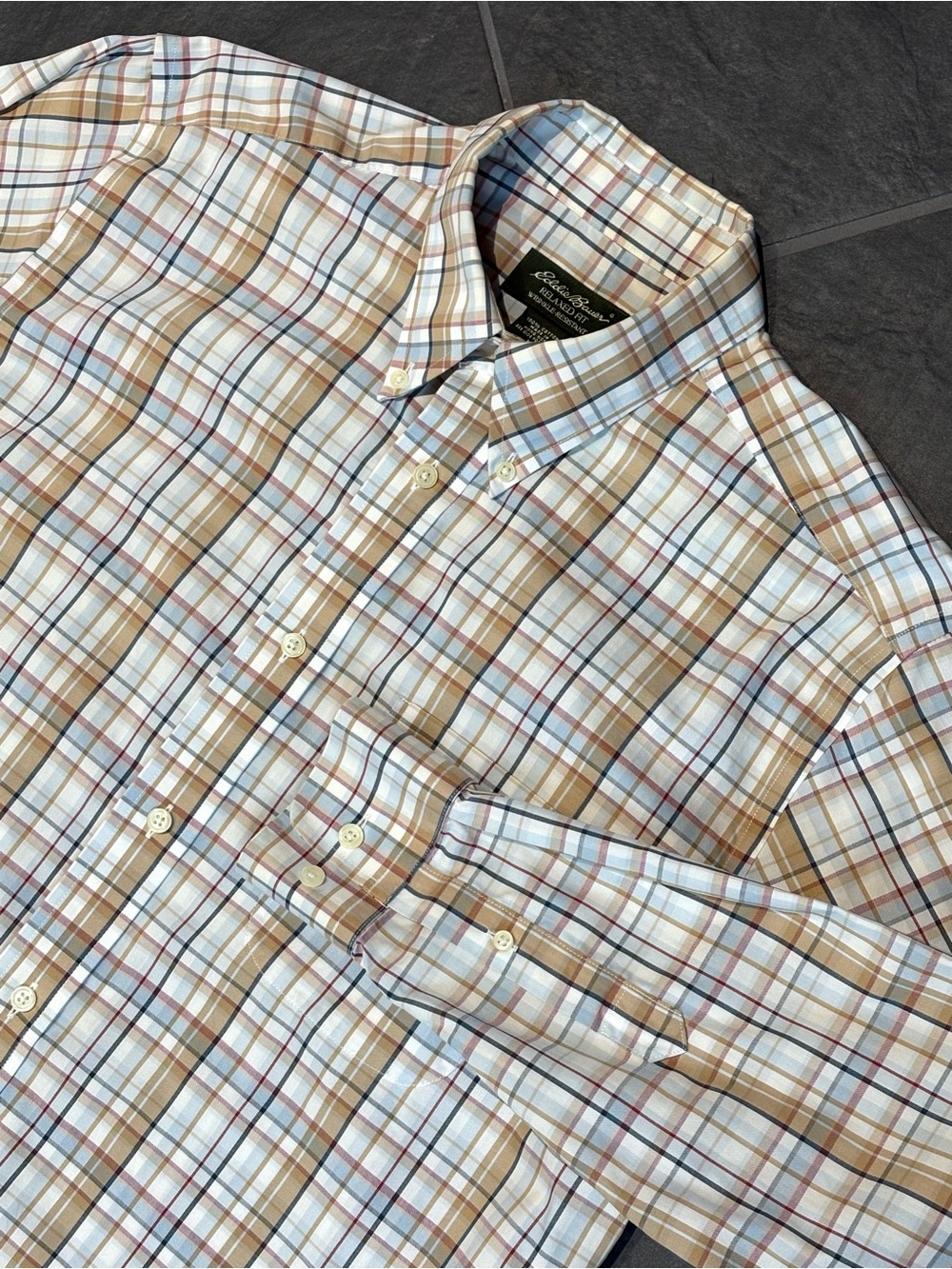 Button Collar Eddie Bauer Wrinkle Resistant Plaid Shirt Size Medium